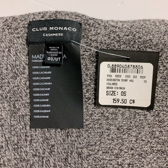 NEW Club Monaco 100%  Cashmere knit Scarf brown mix/Brun size one - Picture 8 of 8